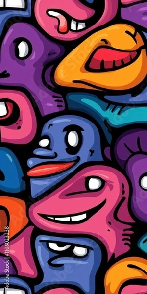 Fototapeta Colorful abstract faces in vibrant artistic design