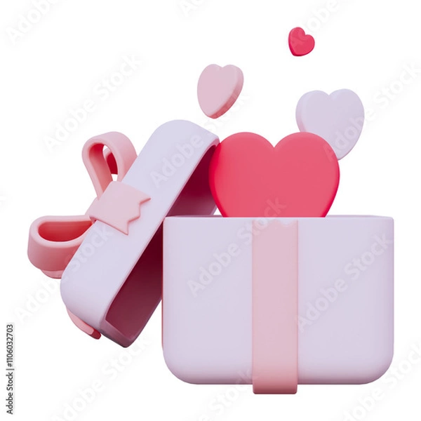 Obraz 3D World Valentine's Day gift with open gift box and love Illustration
