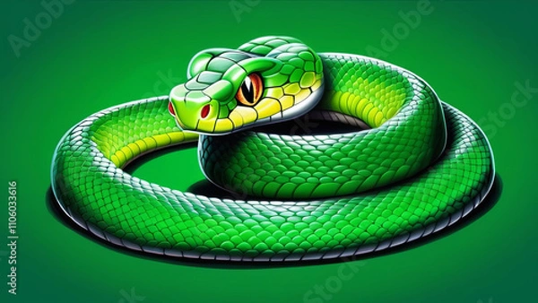 Fototapeta Eastern New Year 2025, Christmas, funny green snake, new year, mosaic style, symbol of the year, bright background, clear focus. Template, postcards.