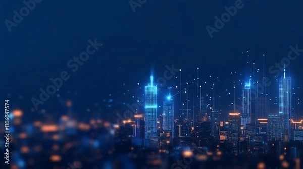 Fototapeta Futuristic Cityscape with Glowing Skyscrapers and Illuminated Streets