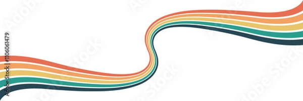 Fototapeta Abstract background of rainbow groovy Wavy Line design in 1970s Hippie Retro style. Vector pattern ready to use for cloth, textile, wrap and other.
