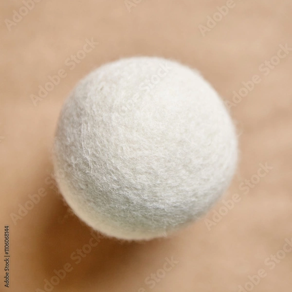 Fototapeta Minimalist close-up of a wool dryer ball on a beige background, emphasizing texture and natural fibers, suitable for eco-friendly laundry themes