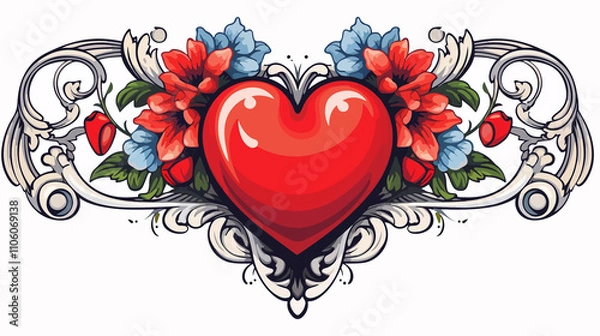 Fototapeta Traditional Style Heart Tattoo Sticker