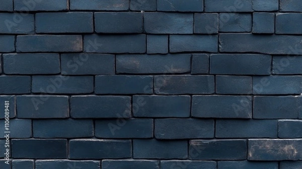 Fototapeta Close-up view of a dark blue brick wall with a textured surface and irregular pattern.