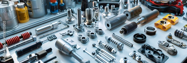 Fototapeta Quality & Innovation: An Extensive Collection of Premium Auto Parts Displayed Neatly