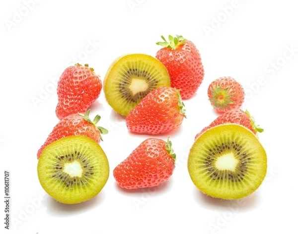 Fototapeta ripe and juicy kiwi and strawberry