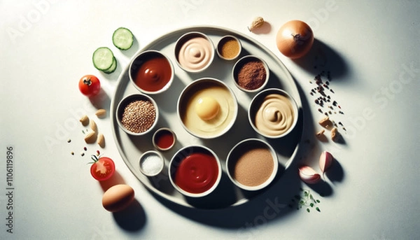 Fototapeta sauce plate on plain light background with space for text