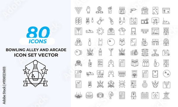 Fototapeta Bowling Alley and Arcade icon set vector pack Collection Layout Vector Icon Template. Vector illustration in line style of icons