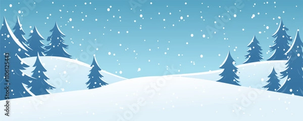 Fototapeta Winter hills in snowy weather. Winter landscape of forest, hills and snow. Winter nature vector illustration for Christmas design. The concept of hiking and travel.