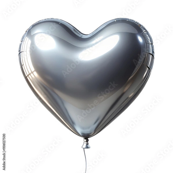 Obraz Silver balloon in heart shape isolated on transparent background. AI Generative