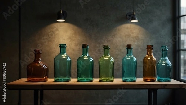 Fototapeta Glass bottle display in studio setting.