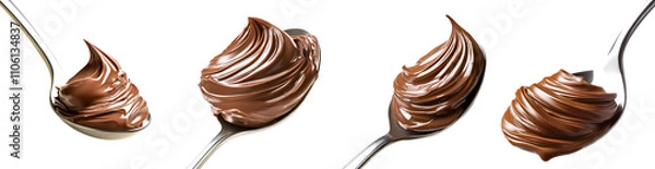 Obraz Swirl thick chocolate paste in a spoon collection isolated on transparent background, PNG. Clipart template 