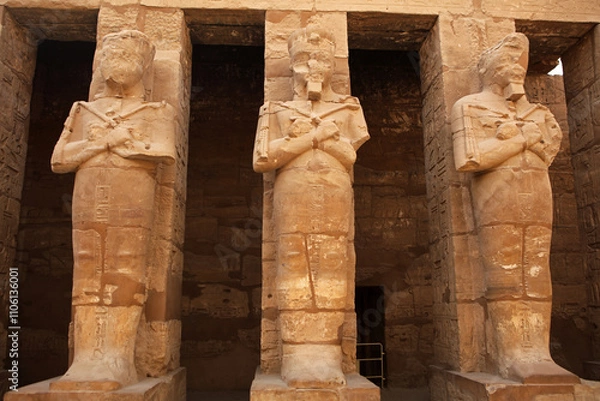 Fototapeta Statues in great hypostyle hall in Karnak Temple near Luxor, Egypt