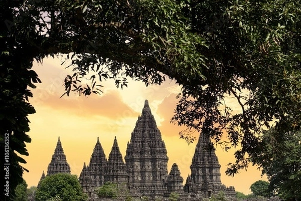 Fototapeta View of Prambanan Temple, Prambanan temple is the largest and grandest Hindu temple ever built in ancient Java
