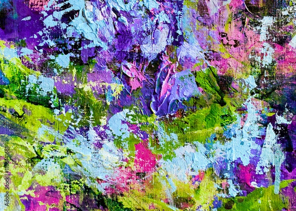 Fototapeta Vivid colorful  painting.  Background design. Dots , strokes of paint. Textured oil painting.  Hand drawn brush stroke. Multicolored circles. Bright pattern with paint structure. Impasto. Color scheme