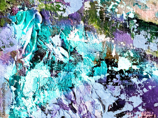 Obraz Vivid colorful  painting.  Background design. Dots , strokes of paint. Textured oil painting.  Hand drawn brush stroke. Multicolored circles. Bright pattern with paint structure. Impasto. Color scheme