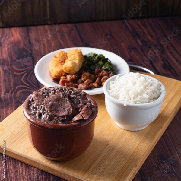 Fototapeta Bowl with feijoada and spices Typical Brazilian food