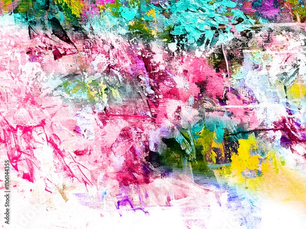 Obraz Vivid colorful  painting.  Background design. Dots , strokes of paint. Textured oil painting.  Hand drawn brush stroke. Multicolored circles. Bright pattern with paint structure. Impasto. Color scheme