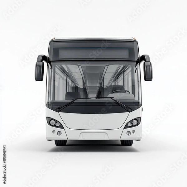 Fototapeta modern bus standing straight ahead on white background, showcasing its sleek design and spacious interior. Ideal for transportation and travel concepts