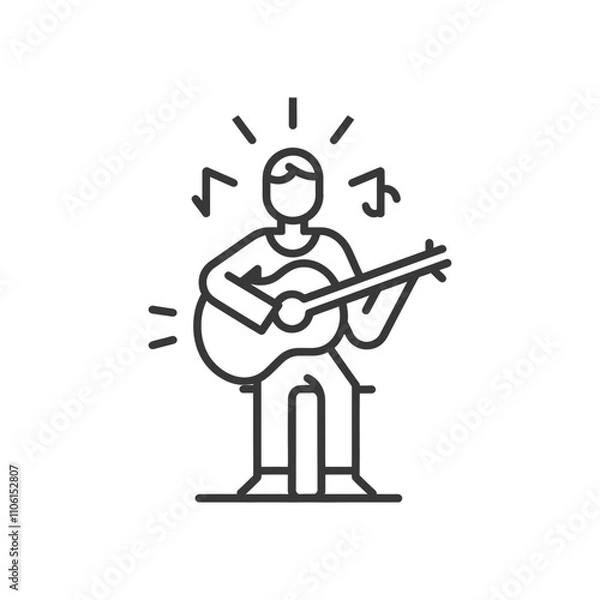 Fototapeta Line Drawing Of A Person Playing An Acoustic Guitar
