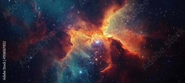 Fototapeta Stunning Cosmic Nebula with Vibrant Colors and Twinkling Stars in Deep Space, Capturing the Beauty of the Universe’s Mysteries and Wonders
