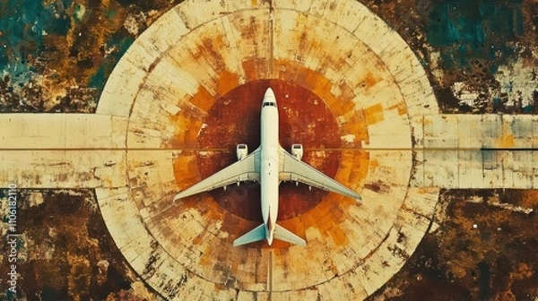 Obraz Airplane movement on runway under open sky aerial view of speed and motion