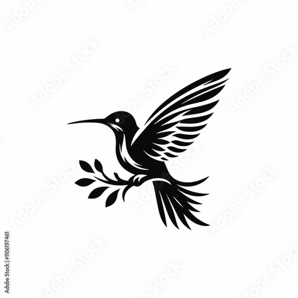 Obraz humming bird vector silhouette white background.