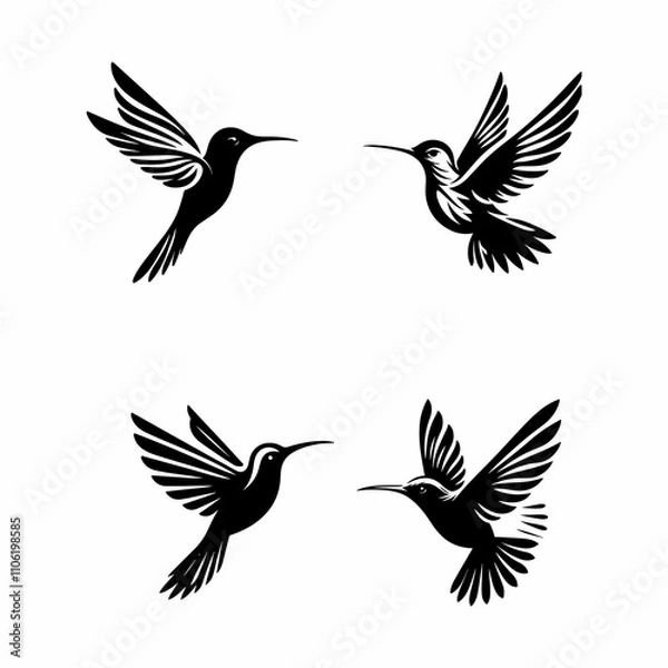 Obraz humming bird vector silhouette white background.