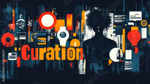 Fototapeta Modern Curation Concept on Dark Abstract Background with Digital Elements