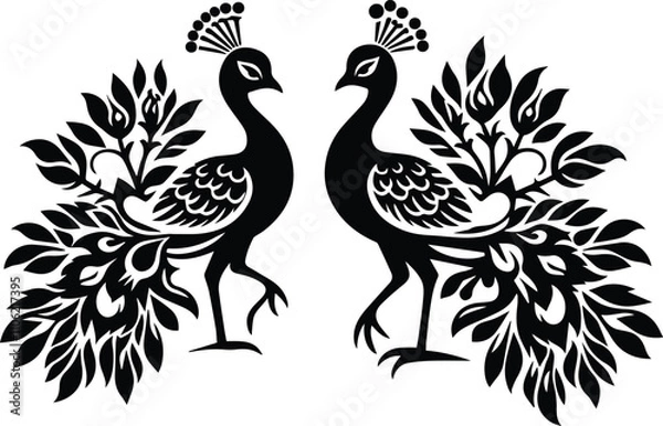 Obraz peacock silhouette vector icon white background.