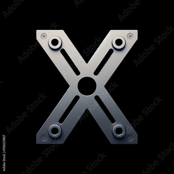 Obraz Alphabet letter X in shape of mechanical tool, metallic handyman font isolated on black background, 3D metal abc for technology, engineering, diy