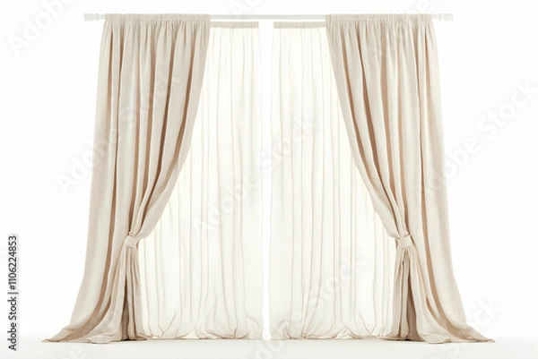 Fototapeta Light and Airy Sheer Curtains Draped Elegantly Around Bright Window Opening