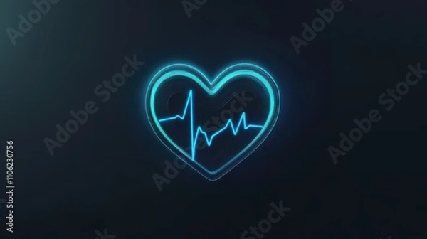 Fototapeta A glowing blue heart symbol features a heartbeat line, symbolizing health and vitality. The digital art style creates a modern and captivating visual representation of wellness.