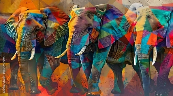 Obraz An Artistic Interpretation of Elephants Created with Bold Brushstrokes and Intricate Details, Capturing Their Majesty, Wisdom, and Grace in a Vibrant, Emotional Composition