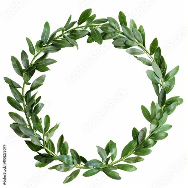 Fototapeta Circular green leaf crown forming empty space on white background