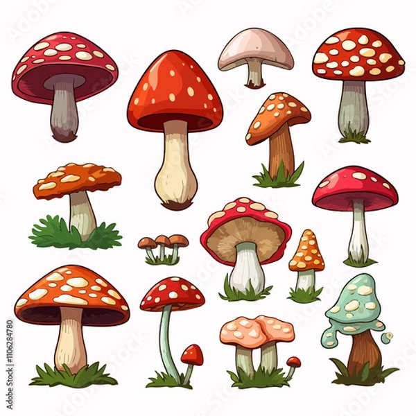 Fototapeta Varieties of Mushroom Illustration: Types and Diversity