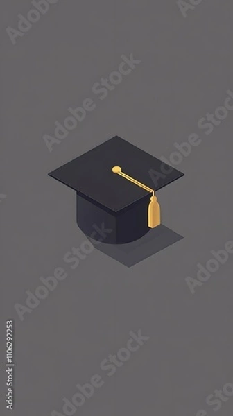 Obraz A simple vector graphic of an icon representing the day you finish school, a graduation cap with a tassel on a grey background