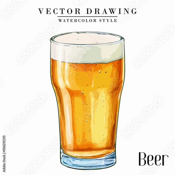 Obraz Beer in Pint Glass Vintage Watercolor style Stock vector