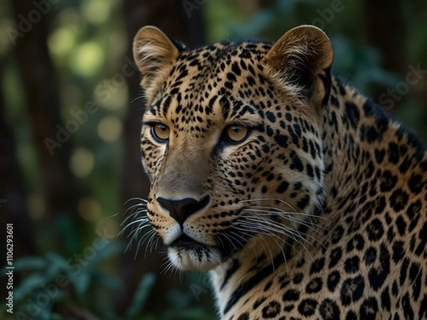Fototapeta Leopard portrait in a forest.
