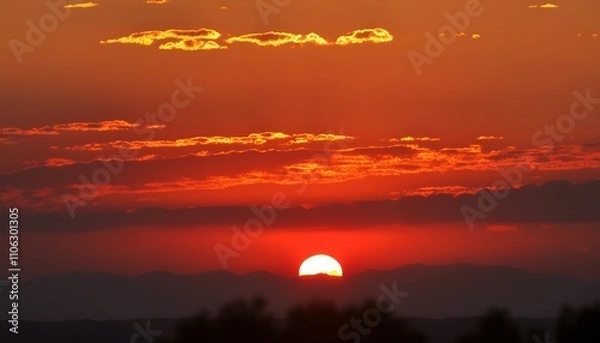 Fototapeta Stunning landscape with red sky at sunset