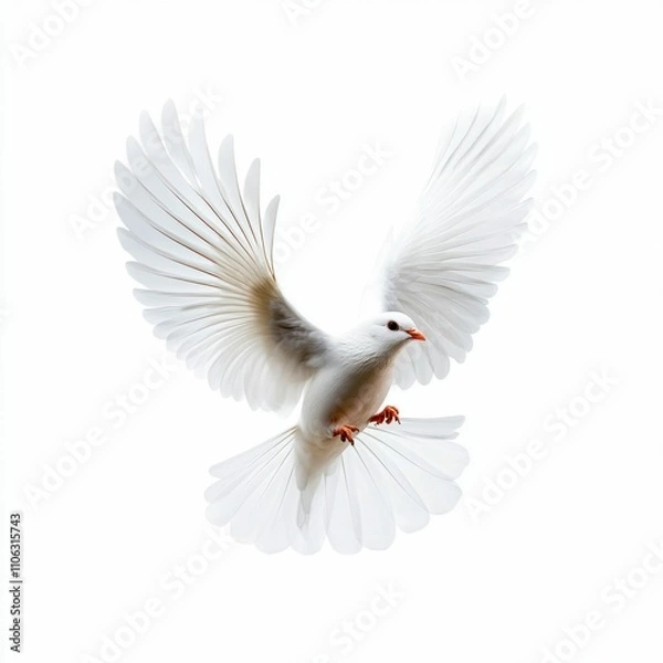 Fototapeta White Dove Flying on White Background