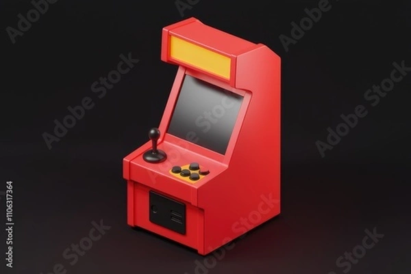 Obraz A red retro arcade game machine with joystick and buttons  isolated on transparent background