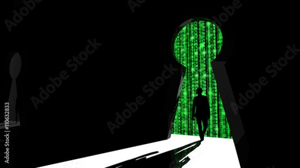 Fototapeta Elite hacker entering a room in green
