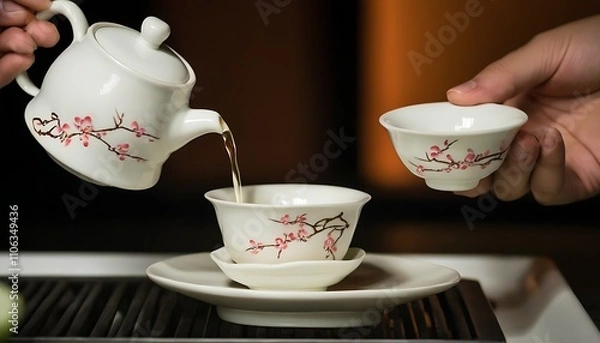 Obraz Tea Ceremony in a Delicate Ceramic Cup