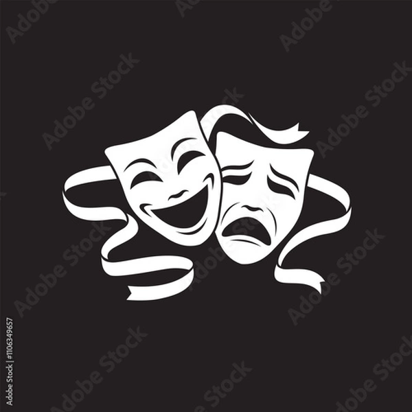 Fototapeta icon of comedy and tragedy theatrical masks isolated on black background
