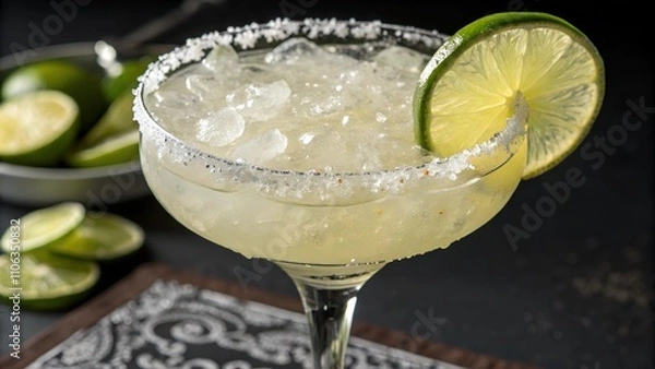 Fototapeta Classic lime daiquiri with a salted rim and lime garnish