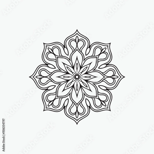 Fototapeta Circular pattern in mandala with flowers for Henna, Mehndi, tattoo, and decoration. Outline doodle hand draw vector illustration. 