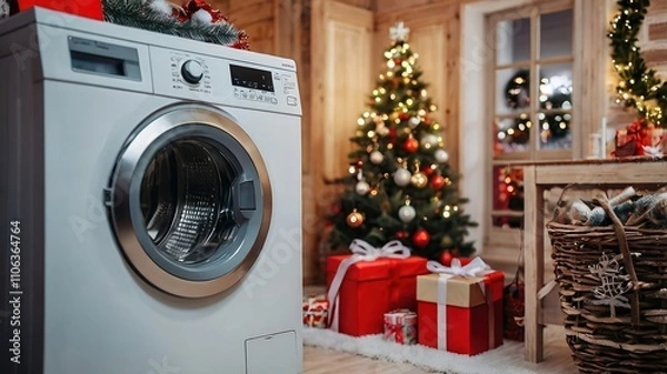 Obraz Washing machine Christmas interior background