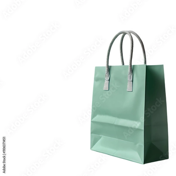 Fototapeta A pale green shopping bag with a matte finish and rope handles isolated on transparent background
