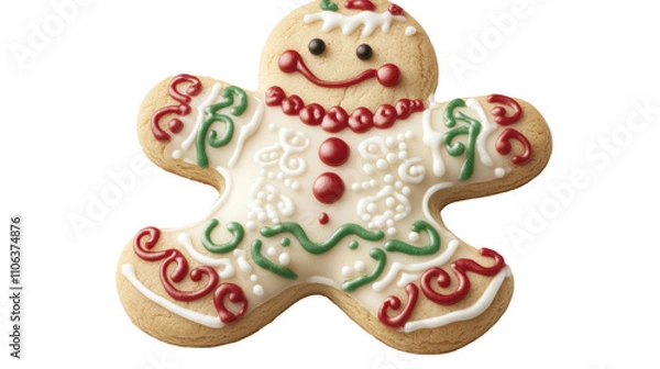 Fototapeta Smiling gingerbread man cookie celebrating christmas festivities on transparent background